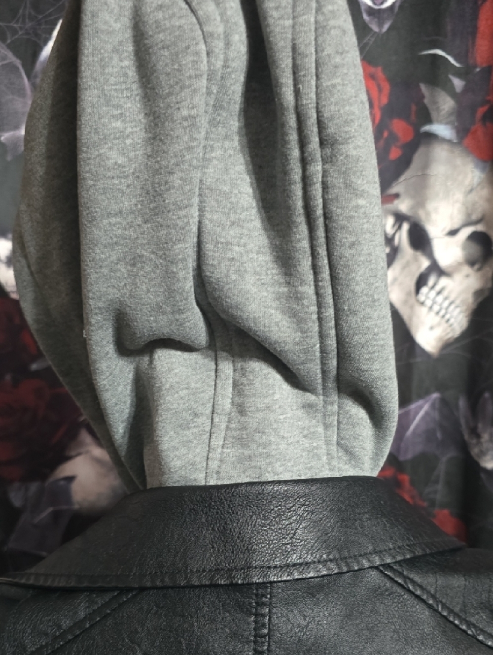 Ardene Black Faux Leather Moto Jacket with Gray Hood - Picture 6 of 8
